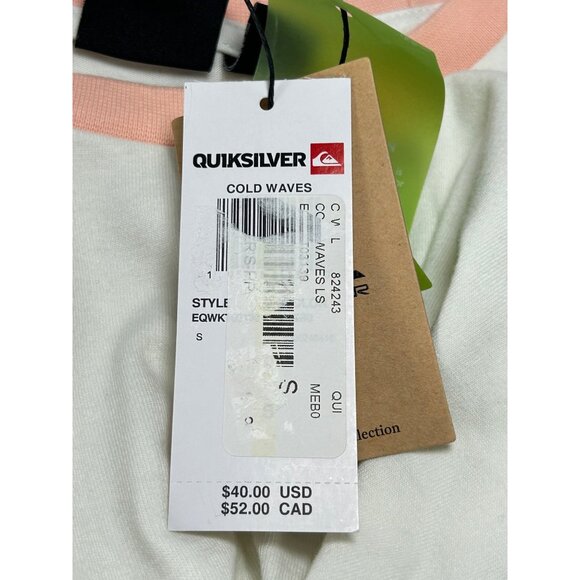 QUIKSILVER Cold Waves Crop Tee Sz  S White Pink Colorblock Logo Organic Cotton - Picture 10 of 16